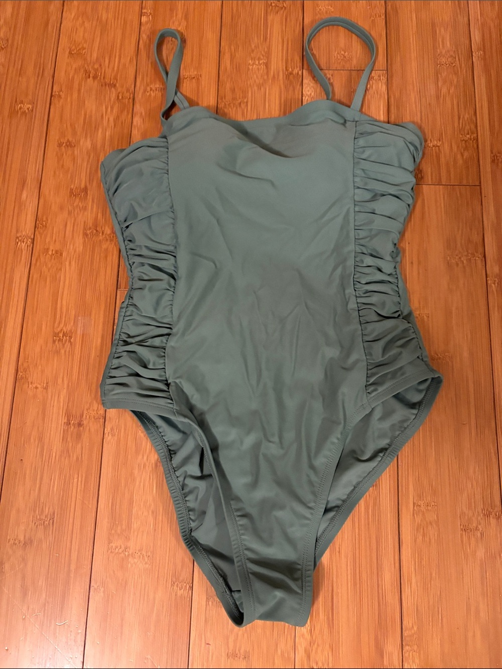Shade & Shore Olive Green Ruching One-Piece Swimsuit